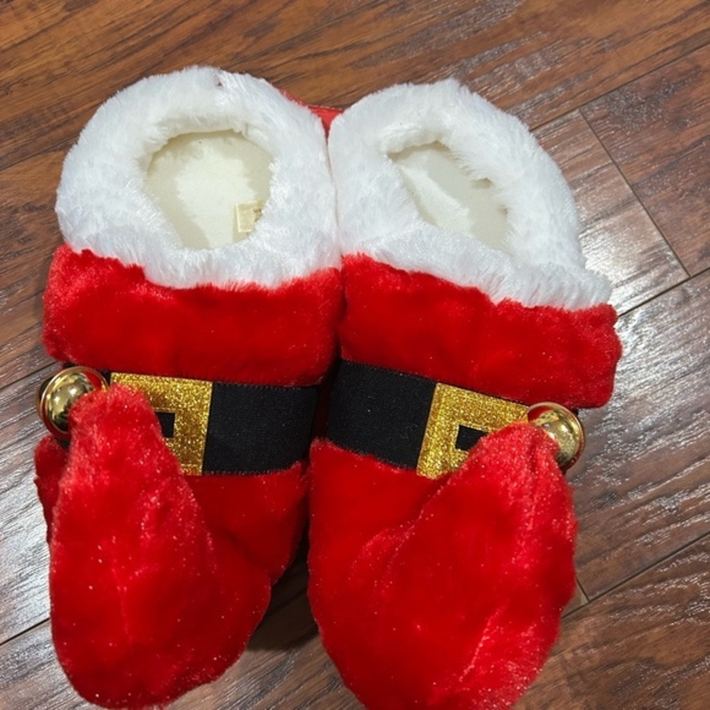 Red and Black Santa Slippers with bell